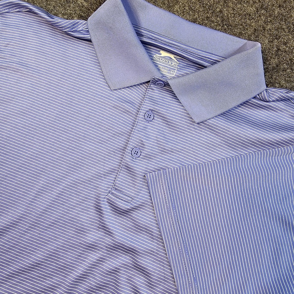 Slazenger Golf Polo Shirt Men's XL Blue Striped Performance Short Sleeve Stretch